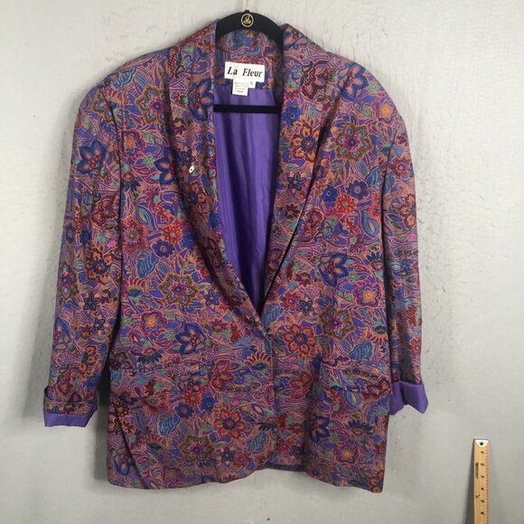 La Fleur Jackets & Blazers - Vintage La Fleur Blazer Women Extra Large Purple Orange 100% Raw Silk 80s Office